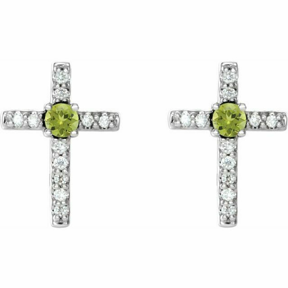 Peridot & .06CT Diamond Cross Earrings In Platinum 