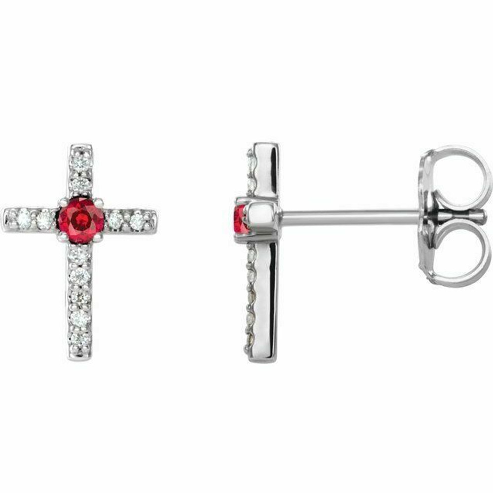 Ruby & .06CT Diamond Cross Earrings In Platinum 