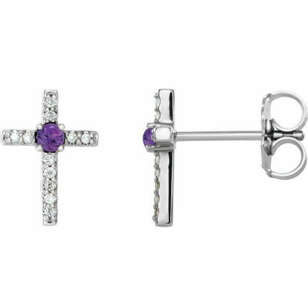 Amethyst & .06CT Diamond Cross Earrings In Platinum 