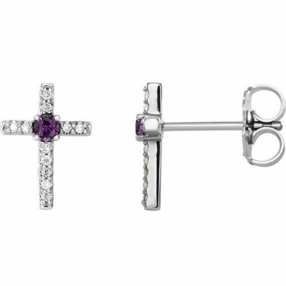 Alexandrite & .06CT Diamond Cross Earrings In Platinum 