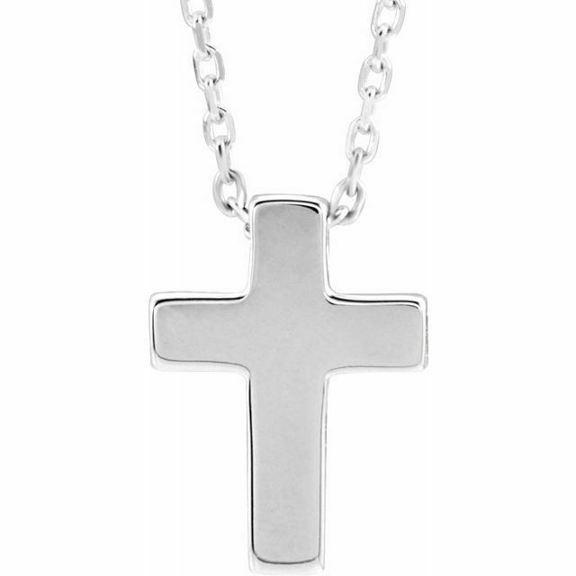 The simplicity of your faith is represented by this platinum cross 16-18" adjustable necklace. Polished to a brilliant shine.