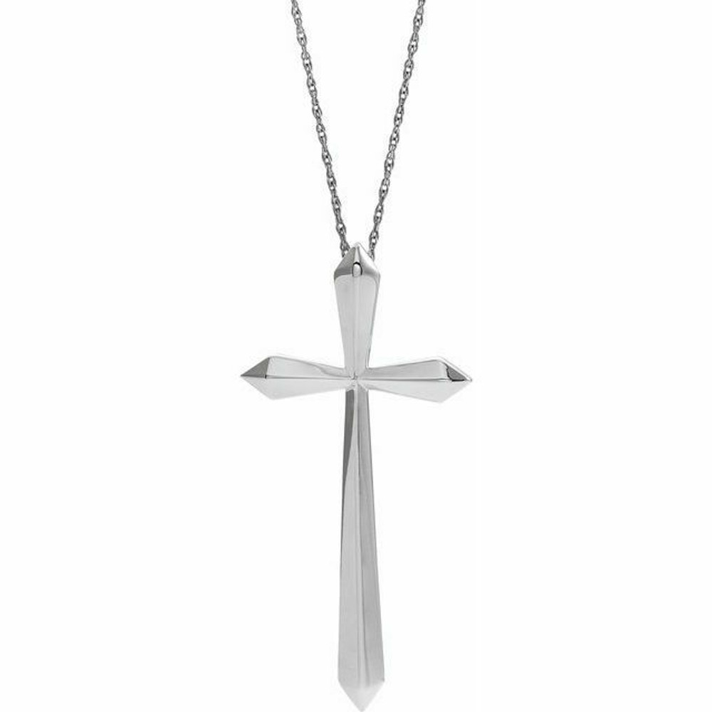 The elongated cross pendant will bring your faith close to your heart.  A meaningful and significant gift for that special person who is not afraid to show the love for their faith. Polished to a brilliant shine.