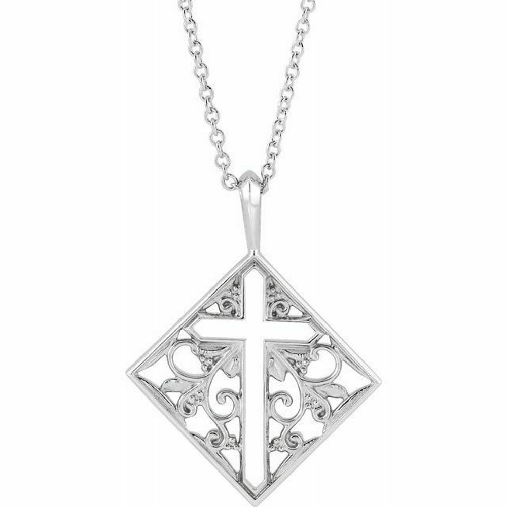 This ornate pierced cross necklace is as much about faith as it is fashion. A thoughtful design, the chain measures 16.0 inches in length with a 2.0-inch extender and it secures with a spring-ring clasp.