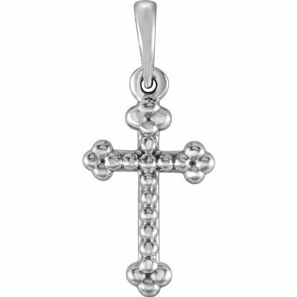 This sterling silver cross pendant has an elegant yet substantial design. Pendant measures 19.20x08.90mm and has a bright polish to shine. 