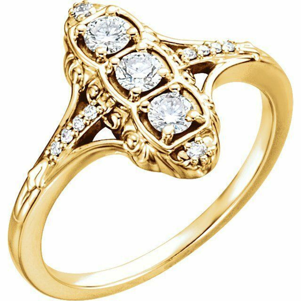 Crafted with a special moment in mind, this elegant diamond three-stone ring is a dazzling choice.