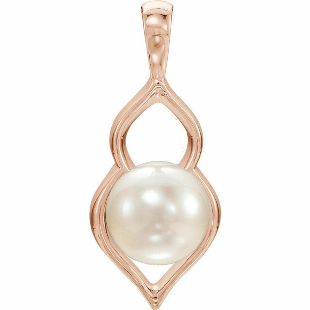 Modern and alluring, this pearl pendant is destined to be admired. Created in 14k rose gold, this sumptuous style showcases a luminous 6.0-6.5mm cultured freshwater pearl. Polished to a brilliant shine.