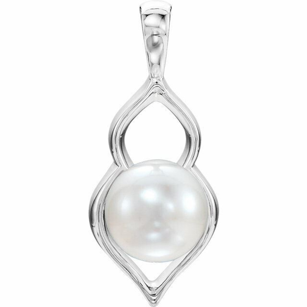 Modern and alluring, this pearl pendant is destined to be admired. Created in Platinum, this sumptuous style showcases a luminous 6.0-6.5mm cultured freshwater pearl. Polished to a brilliant shine.
