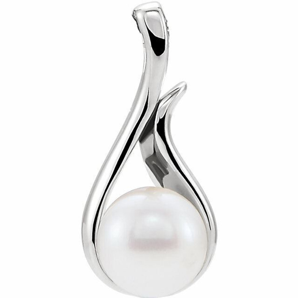 Modern and alluring, this pearl drop pendant is destined to be admired. Created in Platinum, this sumptuous style showcases a luminous 5.0-5.5mm cultured freshwater pearl. Polished to a brilliant shine.