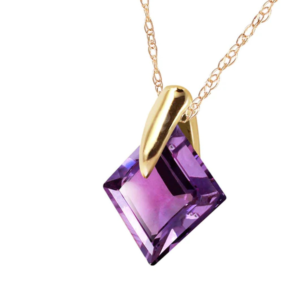 Squares are anything but basic when created from beautiful purple amethyst and draped from a stunning solid gold chain. This 14k solid gold necklace with natural purple amethyst is a simple and elegant piece of jewelry that makes a perfect birthstone gift for those born in February. The over one carat amethyst stone stands alone to showcase its beautiful coloring. The 18 inch long rope chain is the perfect necklace to hold this delicate piece, adding high quality solid gold with a delicate look that makes it appropriate for everyday wear.