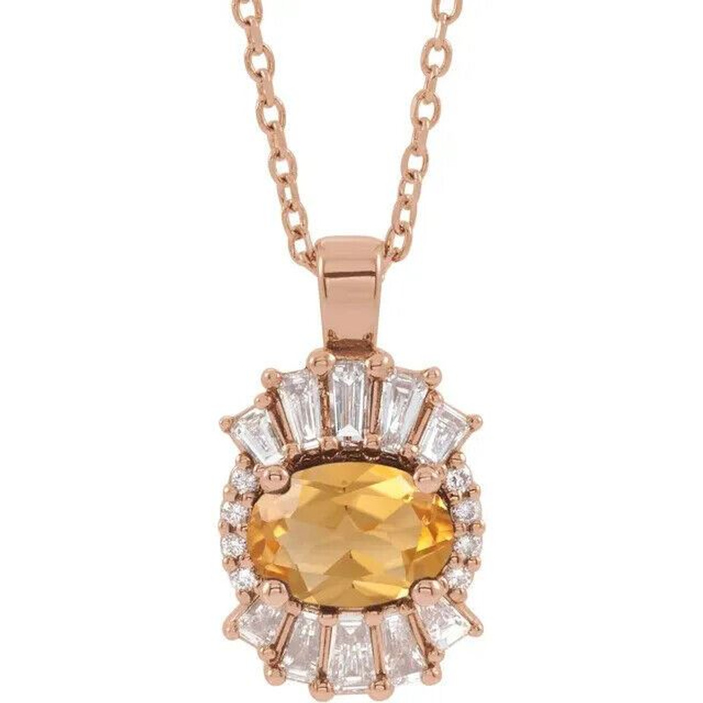 Wear your favorite color in a classic and sophisticated style with this yellow citrine and diamond accent frame pendant in rose gold.