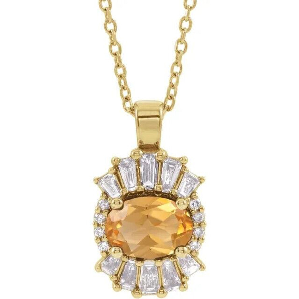 Wear your favorite color in a classic and sophisticated style with this yellow citrine and diamond accent frame pendant in yellow gold.