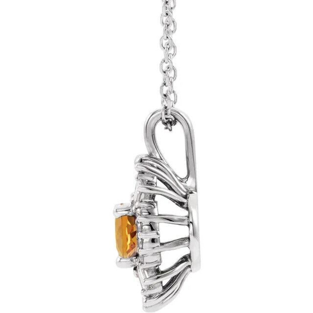 Wear your favorite color in a classic and sophisticated style with this yellow citrine and diamond accent frame pendant in white gold.