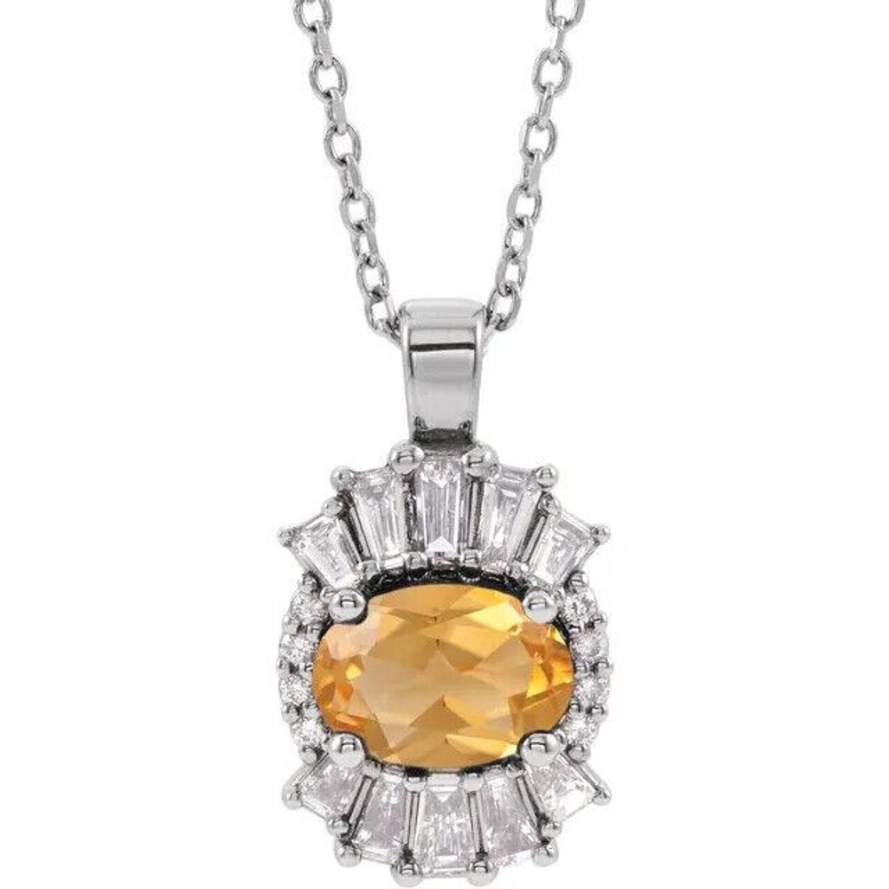 Wear your favorite color in a classic and sophisticated style with this yellow citrine and diamond accent frame pendant in platinum.