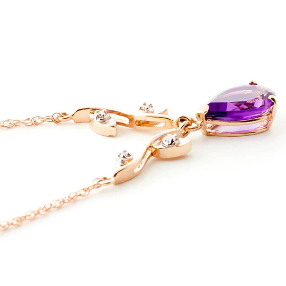 Genuine Amethyst & Diamond Chandelier 18" Necklace In 14K Rose Gold