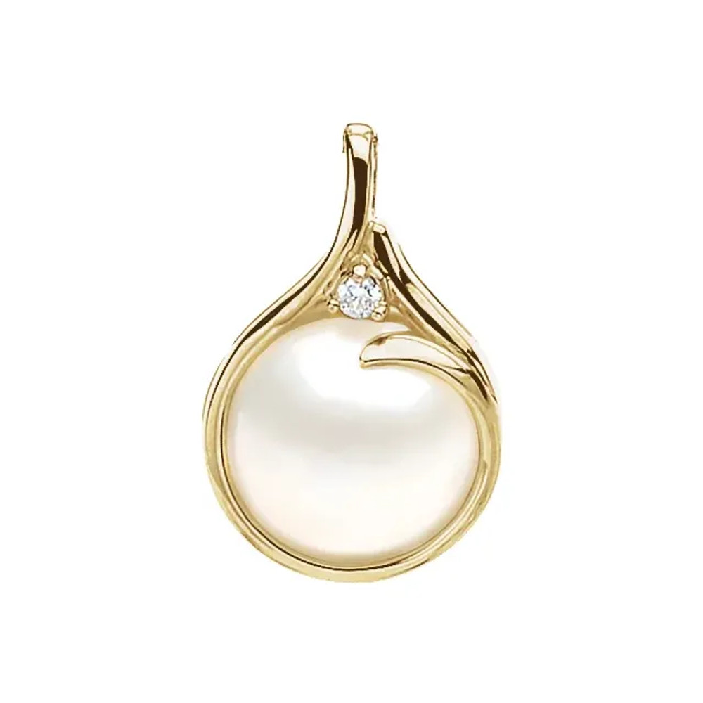 Inspire her with the pure bliss of this sumptuous pearl & diamond pendant. Diamonds are G-H in color and I1 or better in clarity. Polished to a brilliant shine.