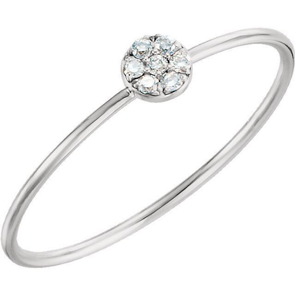  Never out of style, the diamond petite circle promise ring is a perennial favorite. The diamond color is guaranteed to be H or better with clarity of I1 or better. Presented in an elegant keepsake ring box. 