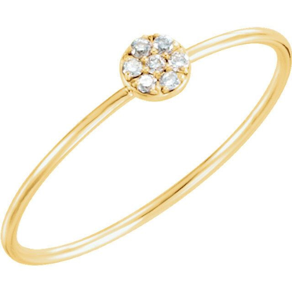 Never out of style, the diamond petite circle promise ring is a perennial favorite. The diamond color is guaranteed to be H or better with clarity of I1 or better. Presented in an elegant keepsake ring box. 