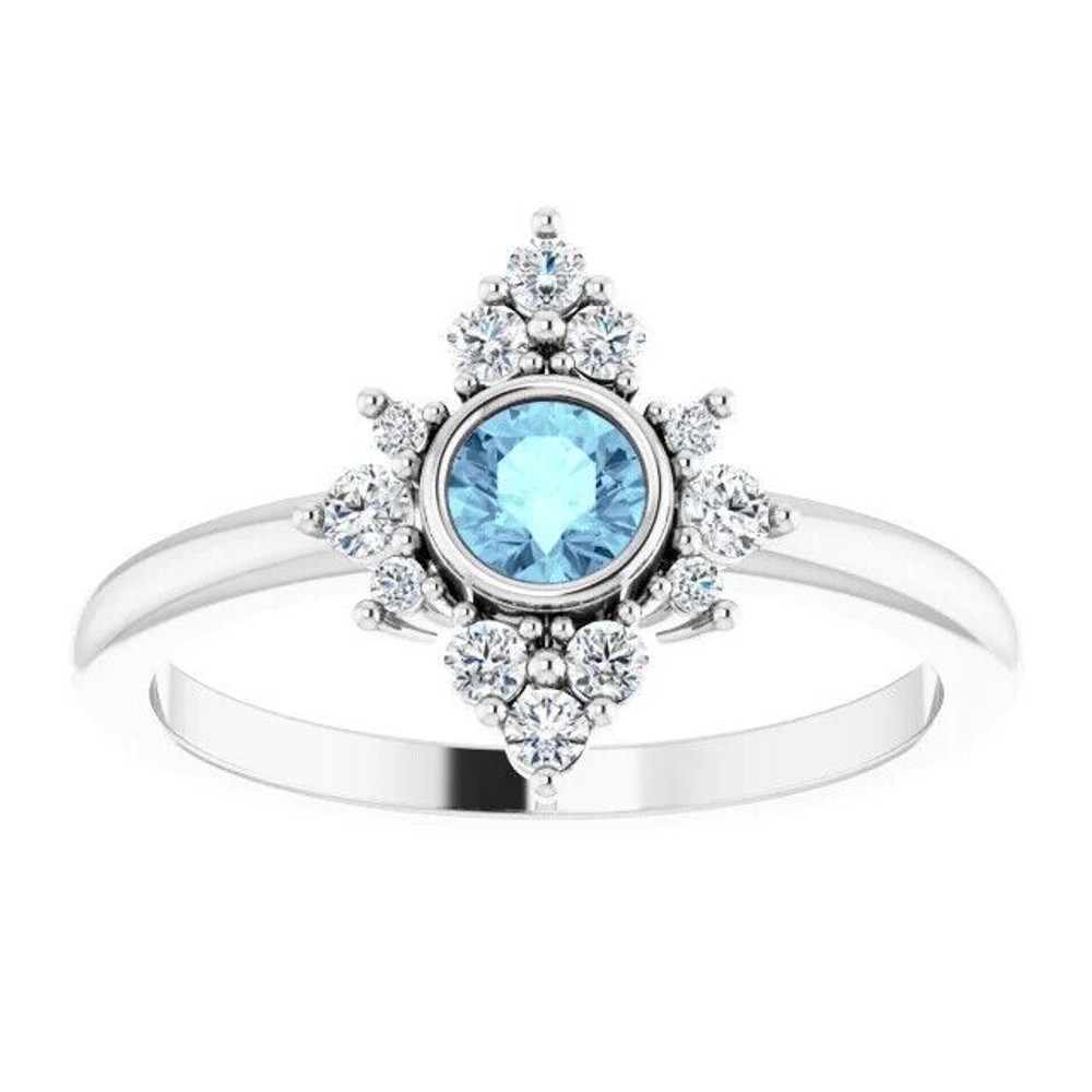 Natural Aquamarine & 1/5 CTW Diamond Ring In Sterling Silver