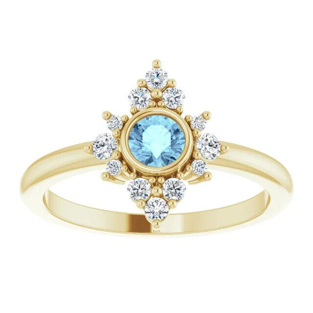 Natural Aquamarine & 1/5 CTW Diamond Ring In 14K Yellow Gold