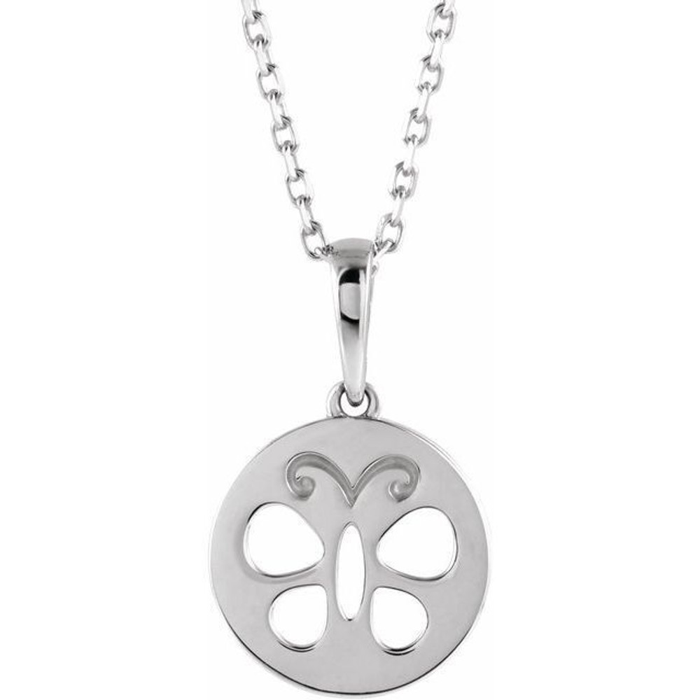 This lovely necklace features a delicate butterfly disc made of sterling silver, suspended from a 15 inch chain. The perfect accessory for any young person, this piece is sure to add a touch of charm and elegance to any outfit.