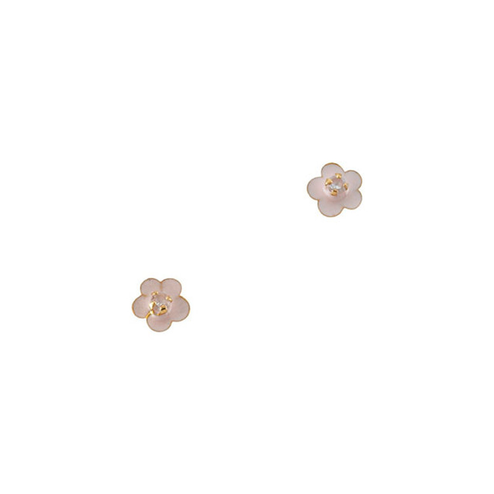 Youth Enamel Flower & Cubic Zirconia Earrings In 14K Yellow Gold. Each comes with its own pad, box, tote bag and signature card.