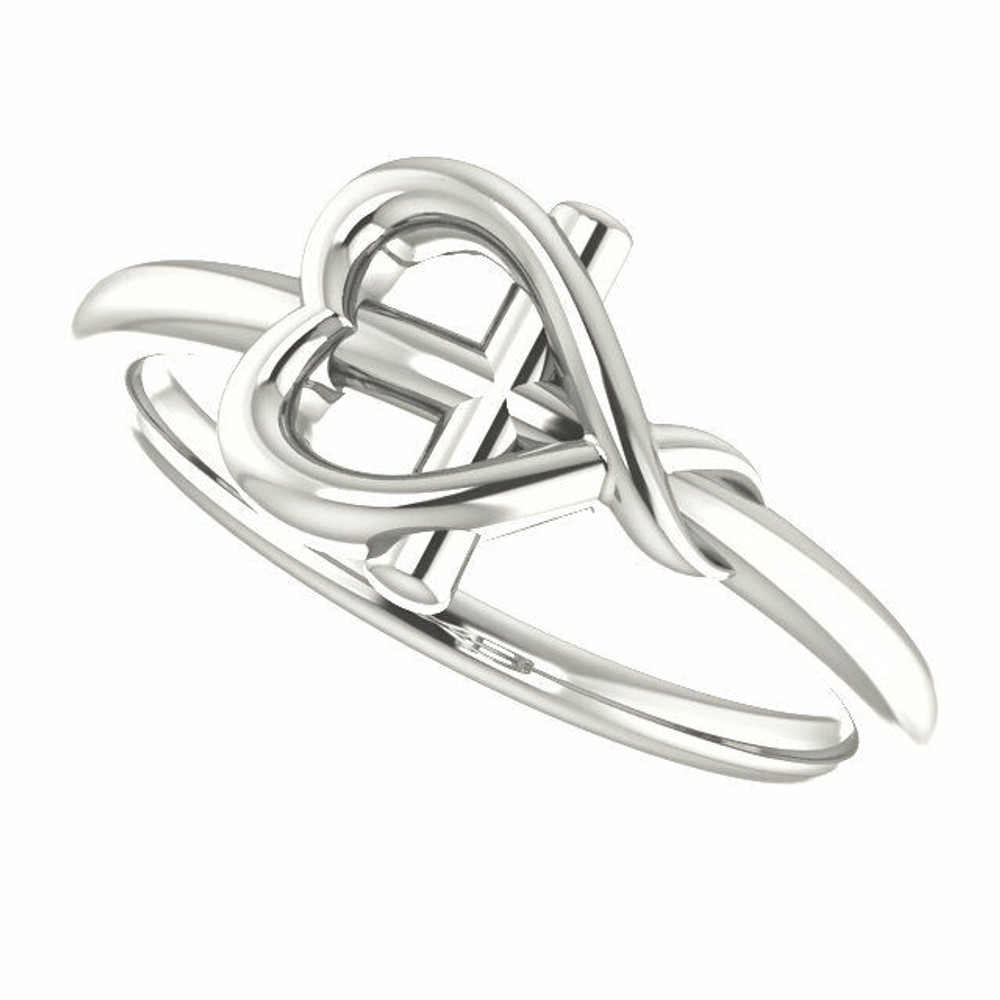 This beautiful youth ring features a sterling silver cross with a heart design.