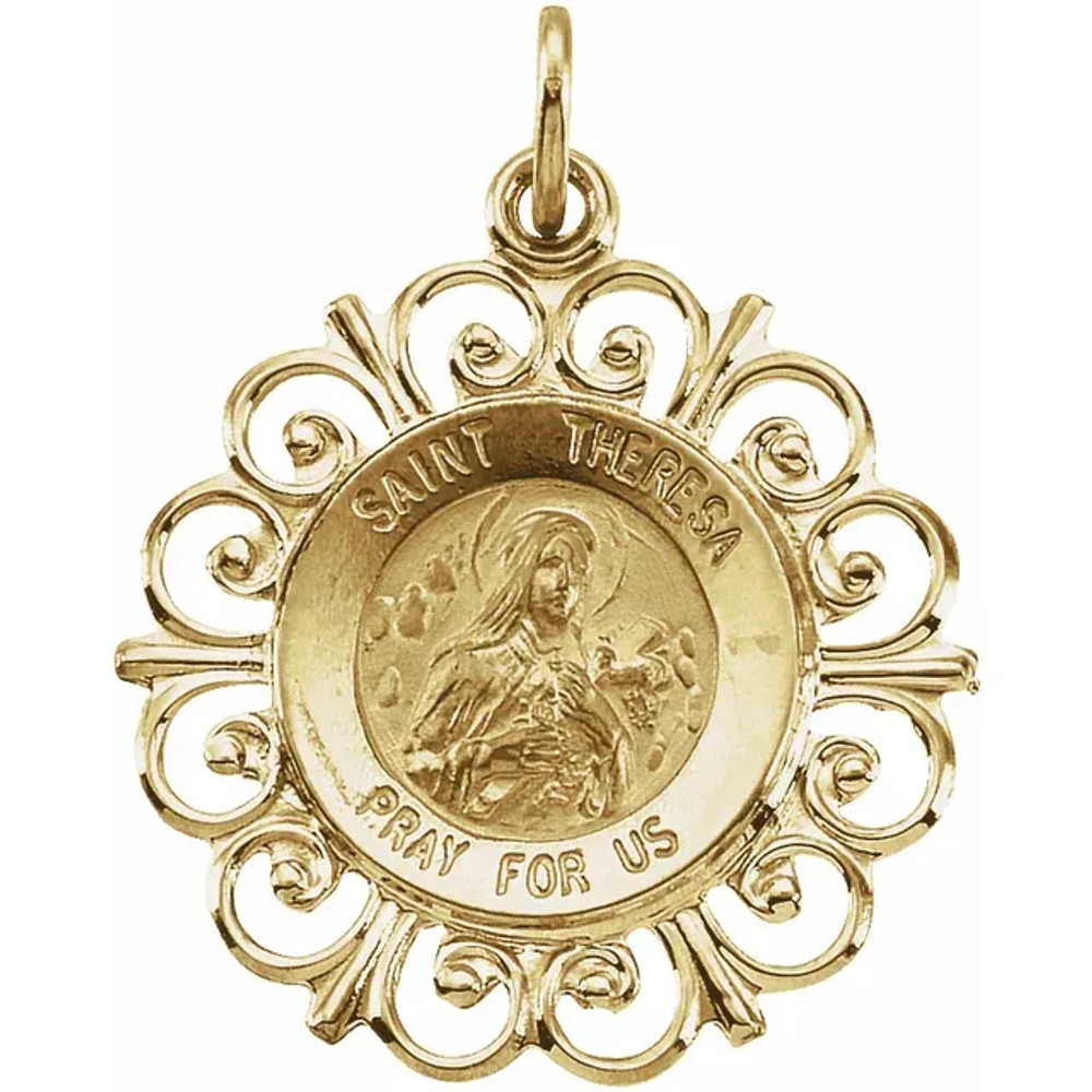 St. Theresa Medal In 14K Yellow Gold