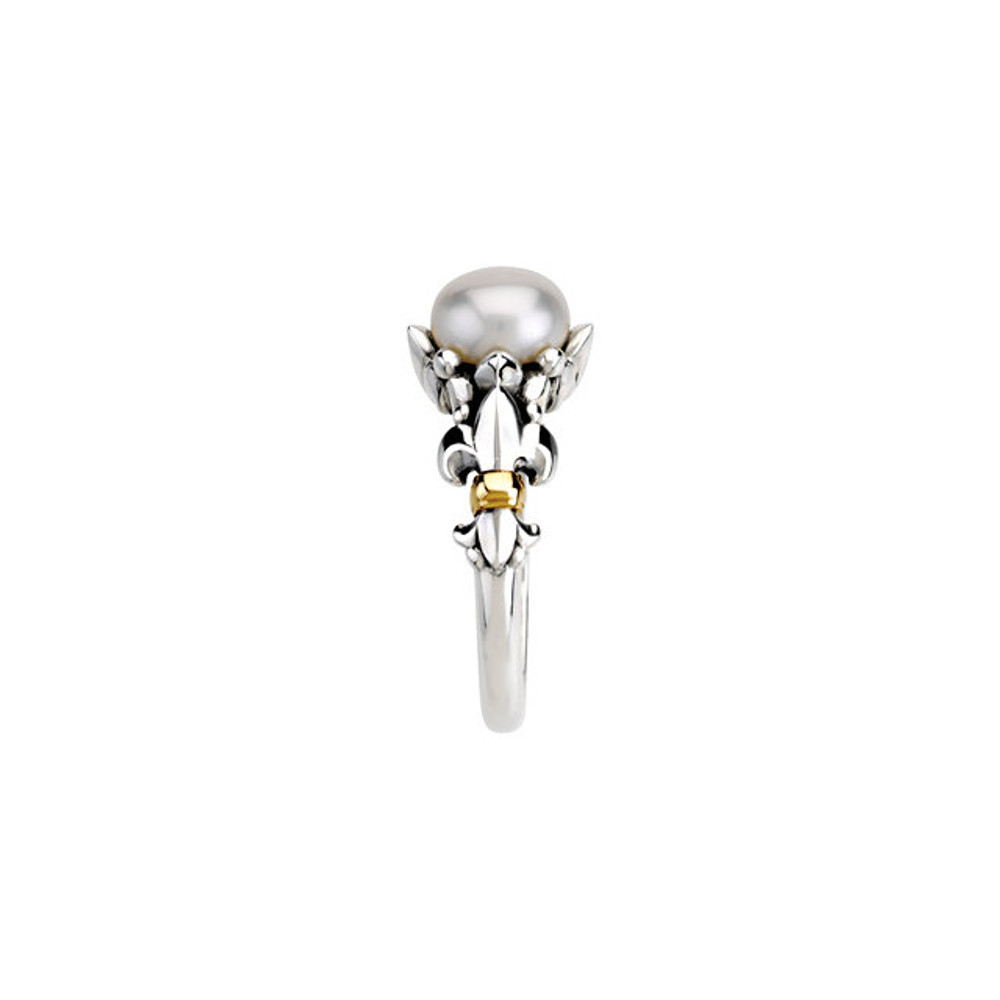 Crafted in sterling silver & 14k yellow gold, this ring features an 8-9mm round freshwater cultured pearl.