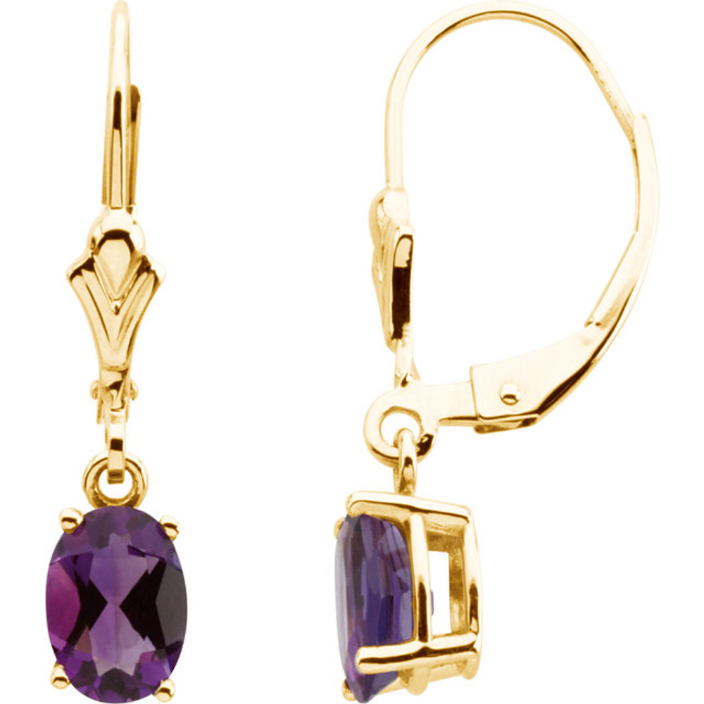 Amethyst Earrings In 14K Yellow Gold. Polished to a brilliant shine.
