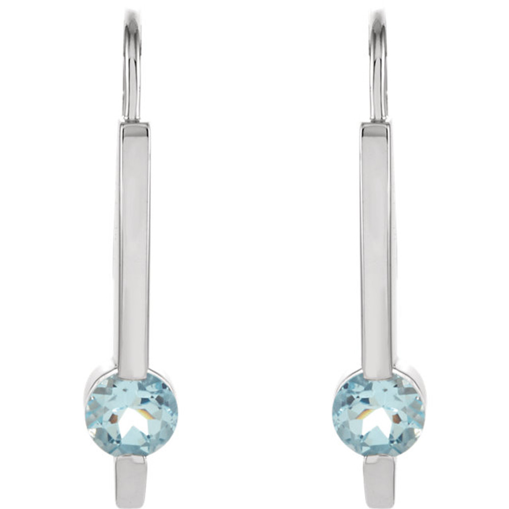 A stunning look for both March babies and those who love the mysterious blue color of aquamarines, these drop earrings will quickly become a favorite.

Genuine, round faceted 5mm aquamarines are channel set into a polished 14K white gold hook earring with a total carat weight of approximately 0.90. Almost half a carat per earring, these oceanic color, aquamarine drop earrings are sure to please and add dazzle to any outfit