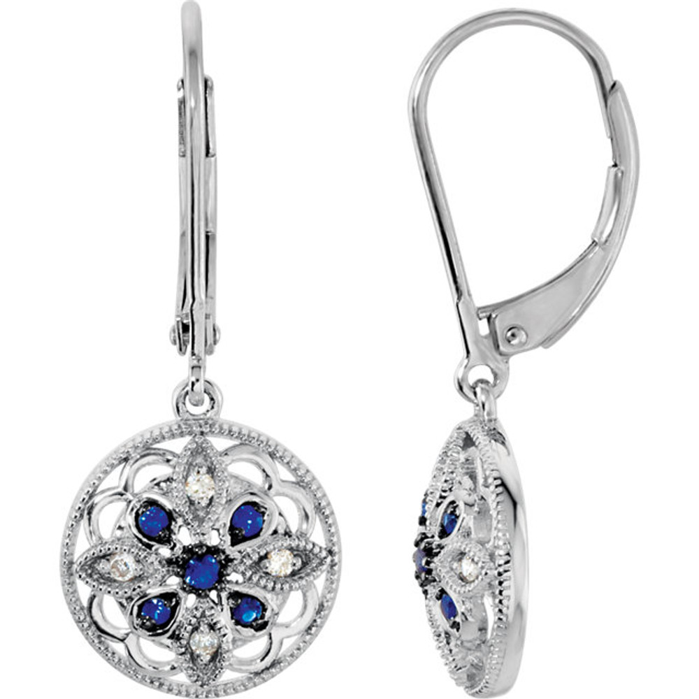 A genuine blue sapphire and diamond lever back earrings made with the highest quality stainless steel. Beautifully handcrafted to wear with your matching jewelry or for any occasion.