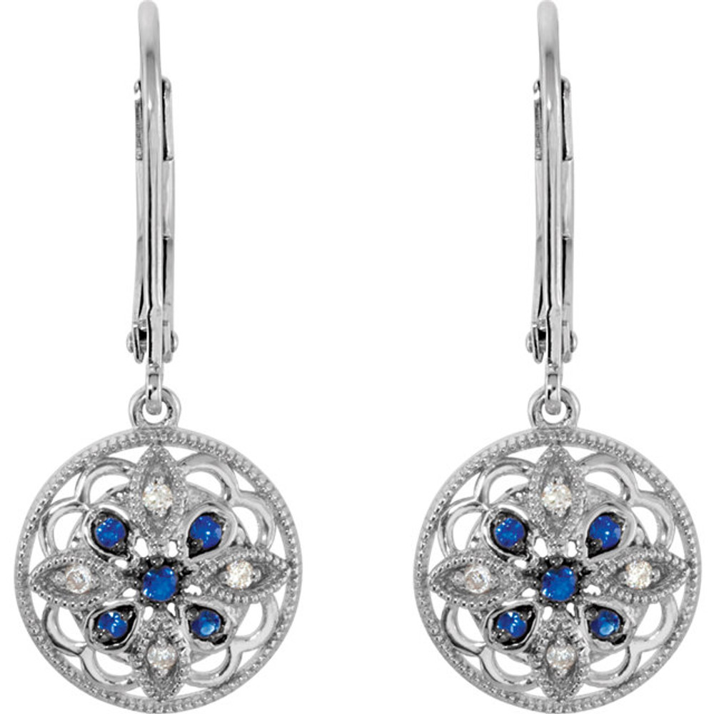 A genuine blue sapphire and diamond lever back earrings made with the highest quality stainless steel. Beautifully handcrafted to wear with your matching jewelry or for any occasion.