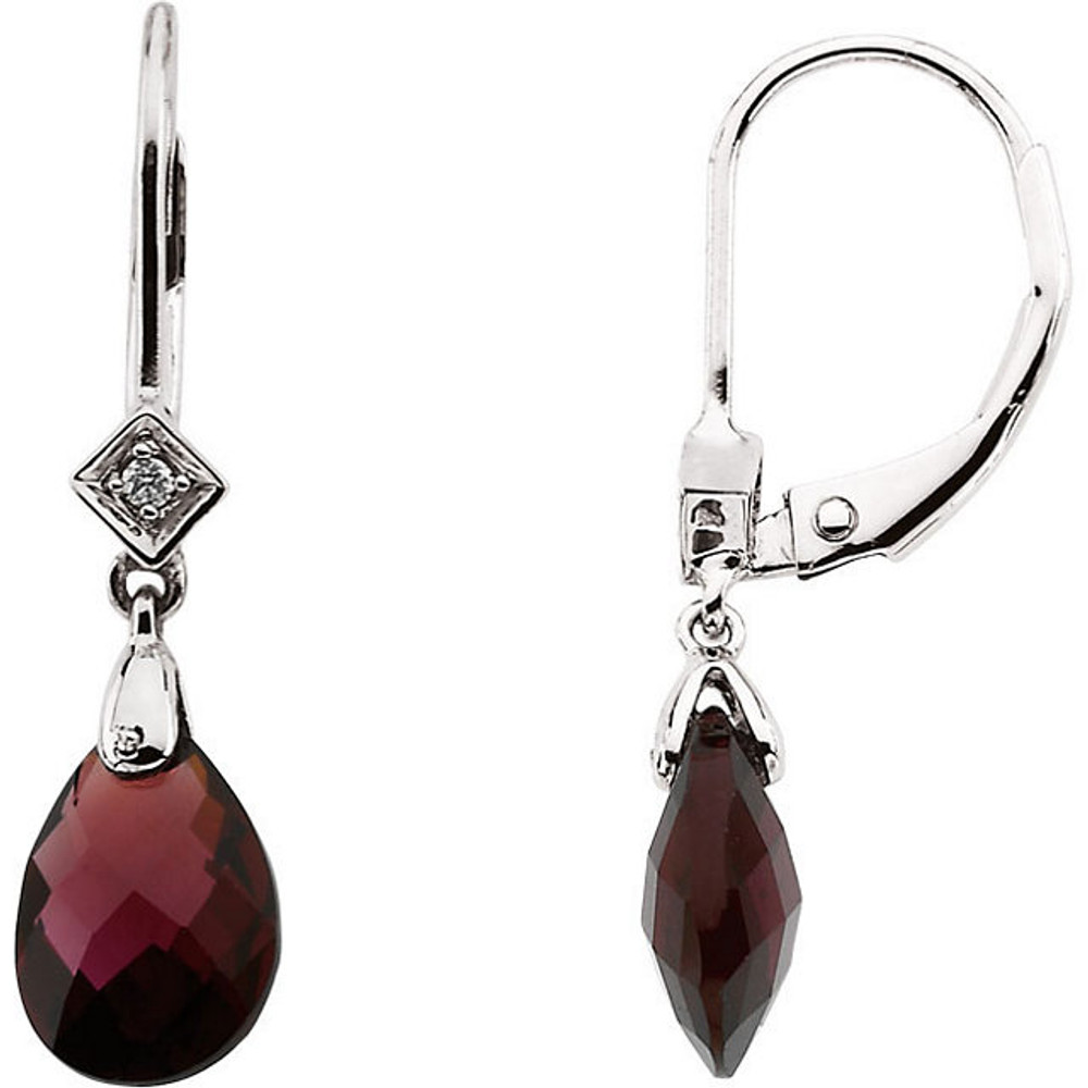 Classic and sophisticated, these Brazilian Garnet earrings are a lovely look any time. Fashioned in 14k white gold, each earring features a 10x7mm Brazilian Garnet gemstone and radiant with .025 ct. tw. diamonds. Polished to a brilliant shine.