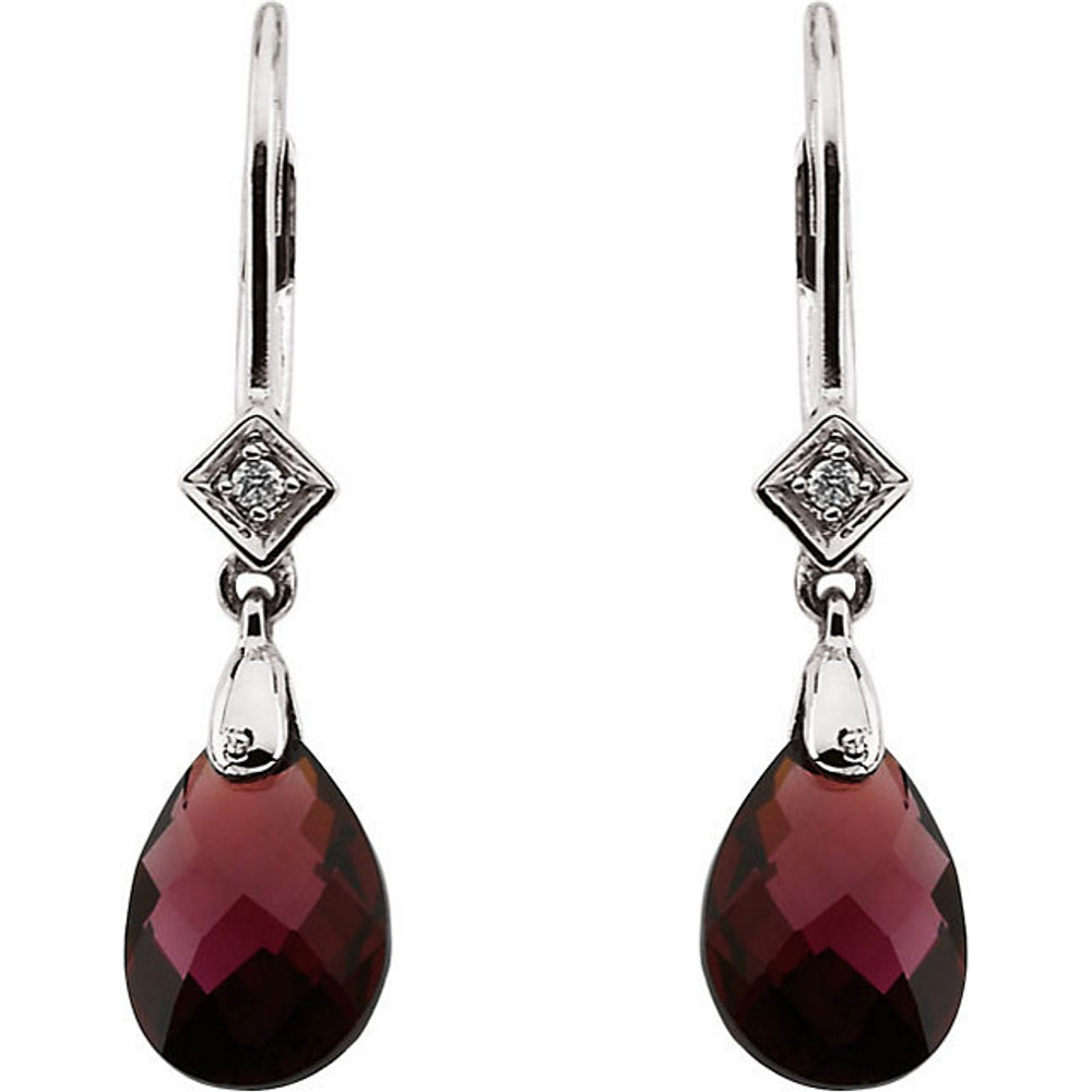 Classic and sophisticated, these Brazilian Garnet earrings are a lovely look any time. Fashioned in 14k white gold, each earring features a 10x7mm Brazilian Garnet gemstone and radiant with .025 ct. tw. diamonds. Polished to a brilliant shine.