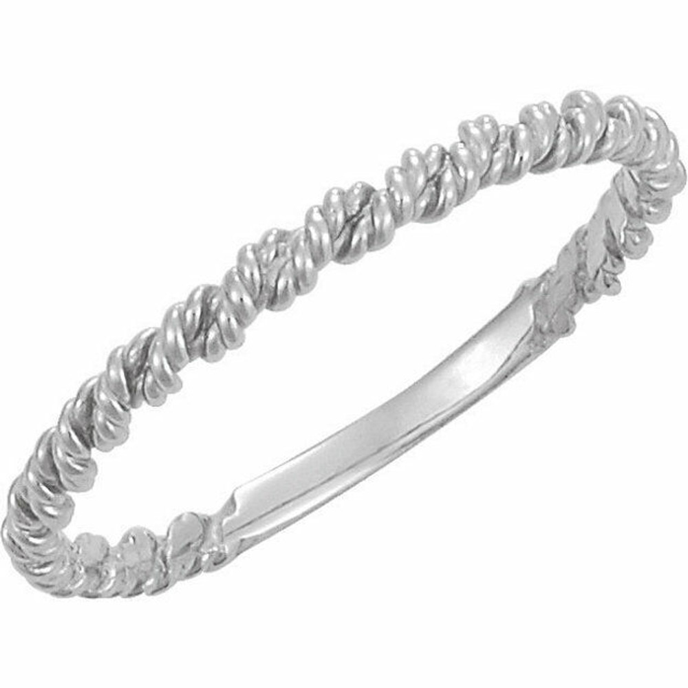 This beautiful sterling silver twisted rope band is the perfect addition to any jewelry collection. With a 2 mm width, it is delicate yet sturdy enough to withstand everyday wear. The intricate twisted design adds a unique touch to this classic piece.