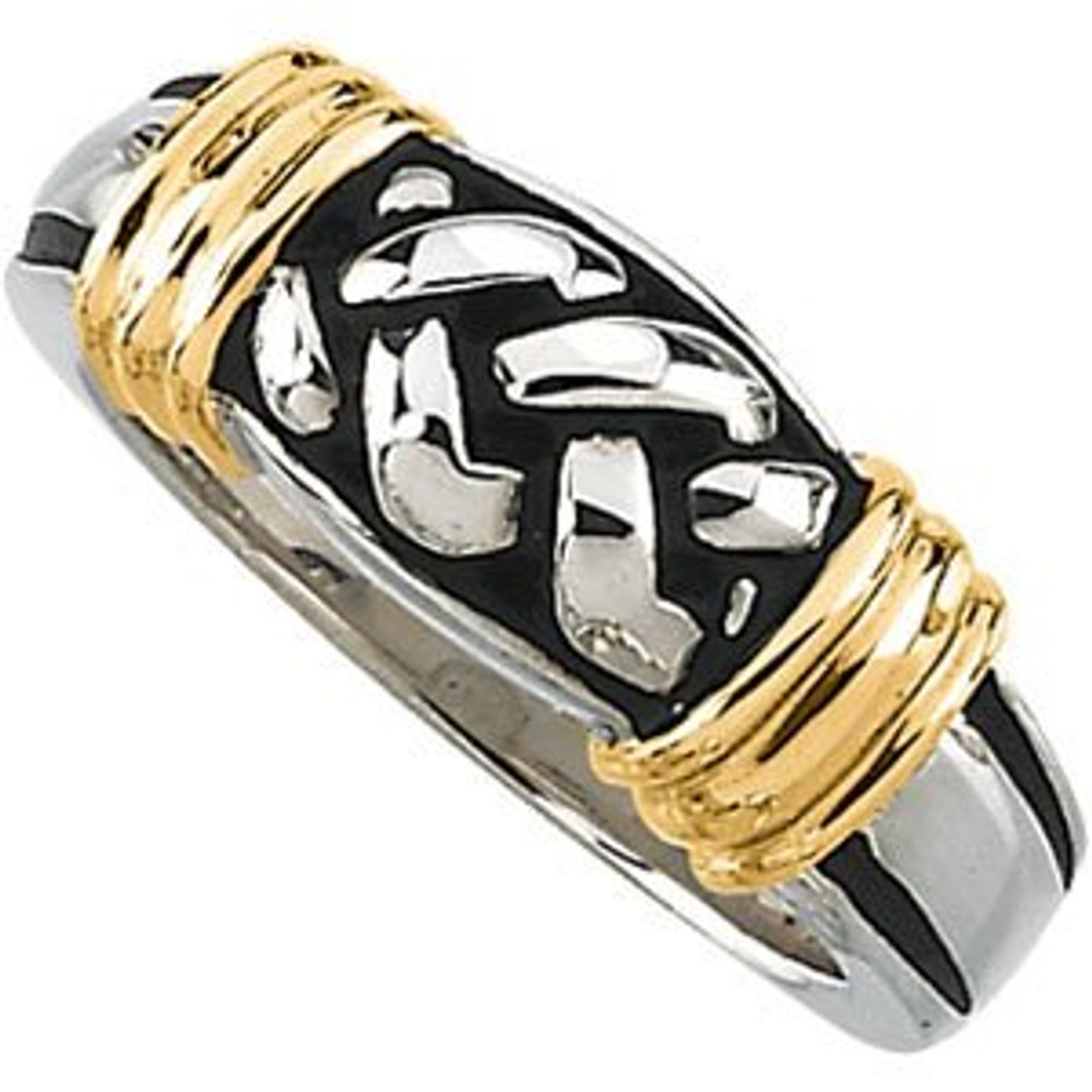 Braided ring is composed of polished sterling silver and 14kt yellow gold.