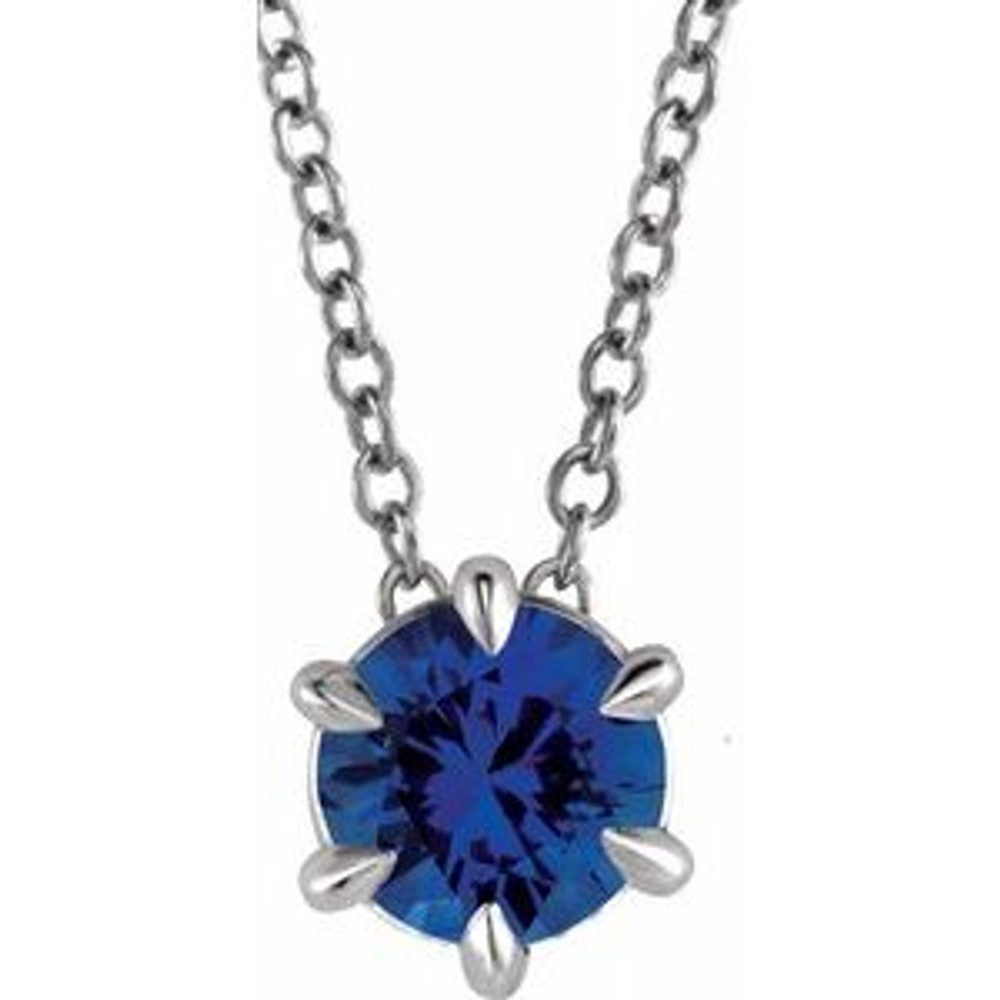 Crafted in platinum, this jewelry has a polished finish for eye-catching design. The necklace features a charming blue sapphire gemstone to complete the look.