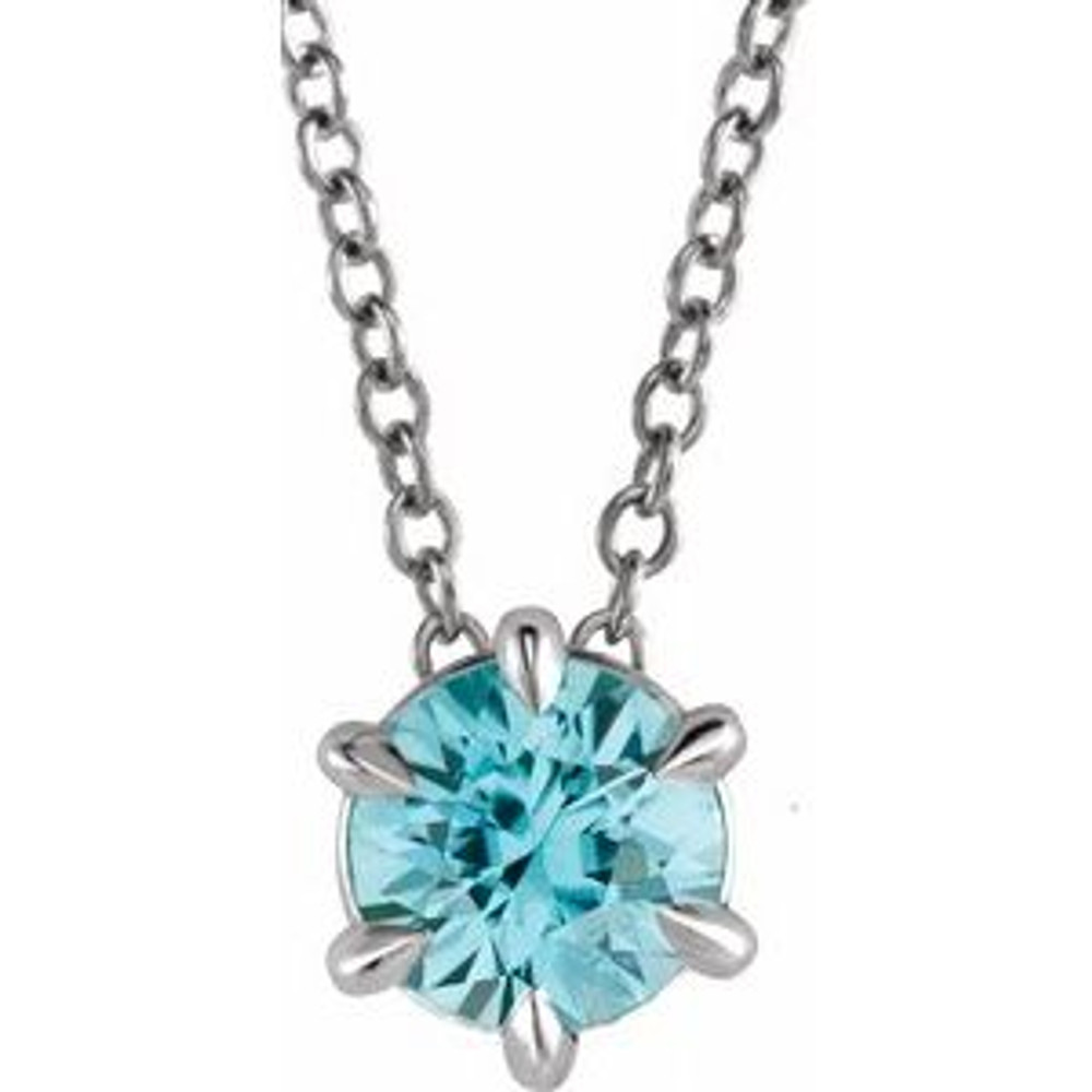 Crafted in platinum, this jewelry has a polished finish for eye-catching design. The necklace features a charming blue zircon gemstone to complete the look.