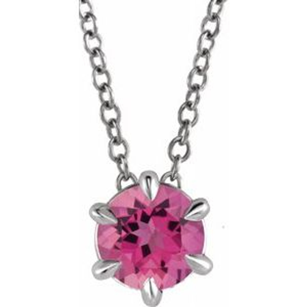 Crafted in sterling silver, this jewelry has a polished finish for eye-catching design. The necklace features a charming pink tourmaline gemstone to complete the look.