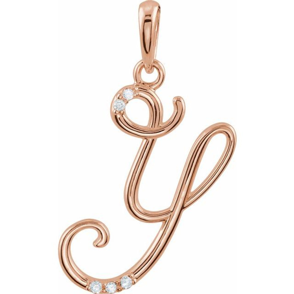 .025 CTW Natural Diamond Initial Y Pendant In 14K Rose Gold