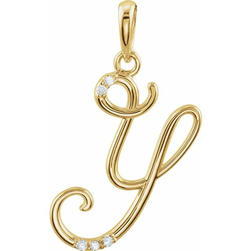 .025 CTW Natural Diamond Initial Y Pendant In 14K Yellow Gold