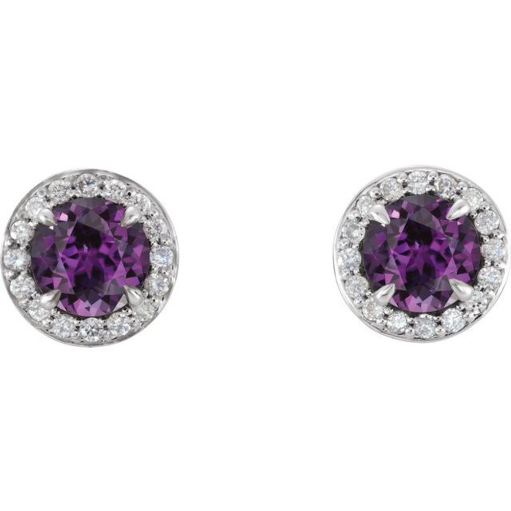 Mesmerizing with magical color, this pair of lab-grown alexandrite and diamond earrings make a stylish statement.