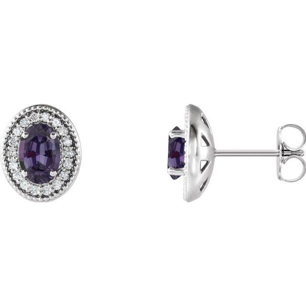 Mesmerizing with magical color, this pair of lab-grown alexandrite and diamond earrings make a stylish statement.