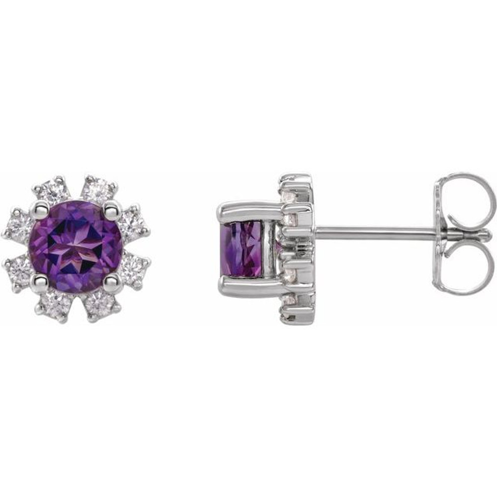 Add a splash of delightful color to your lobes with these platinum earrings adorned with sparking amethyst stones
