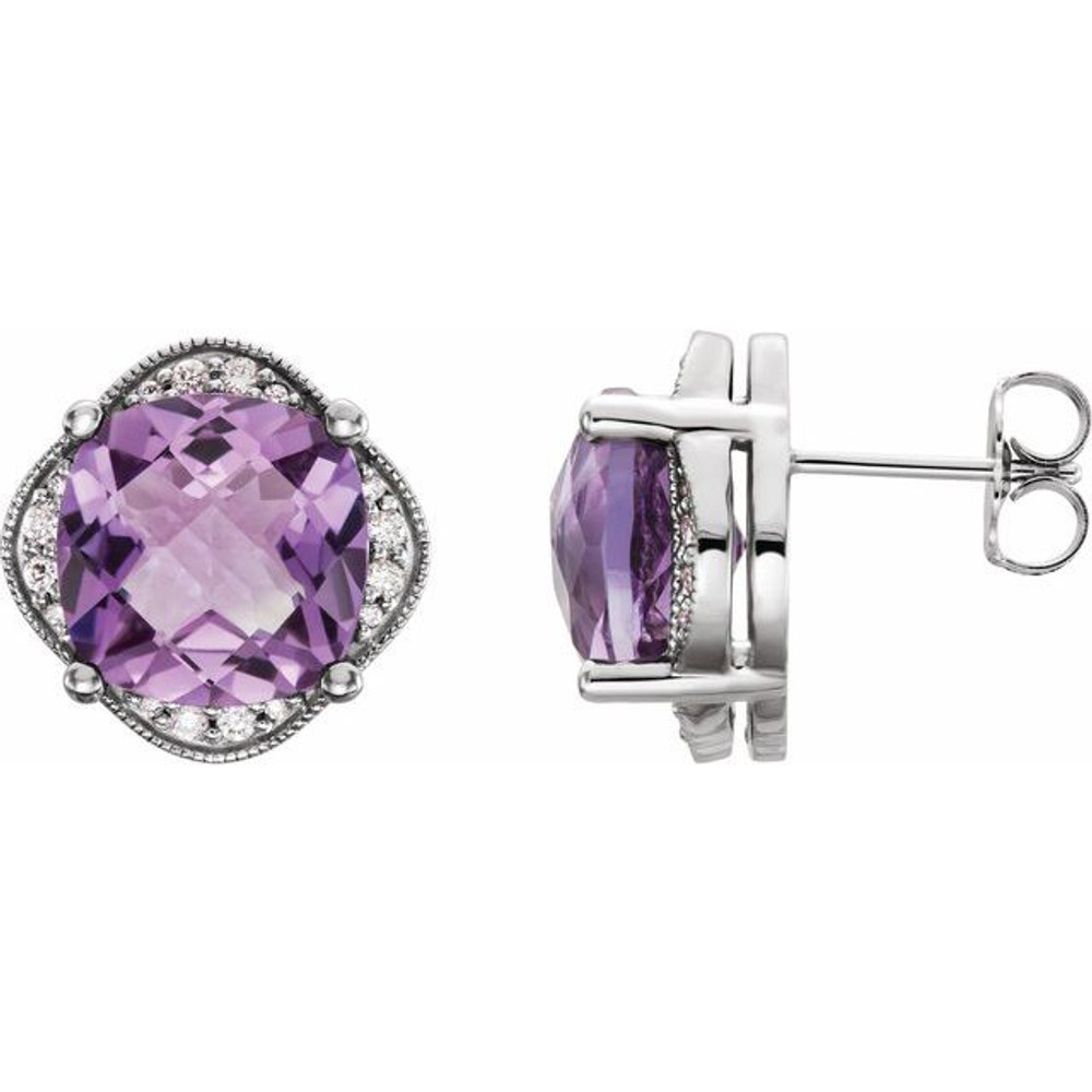 Add a splash of delightful color to your lobes with these platinum earrings adorned with sparking amethyst stones
