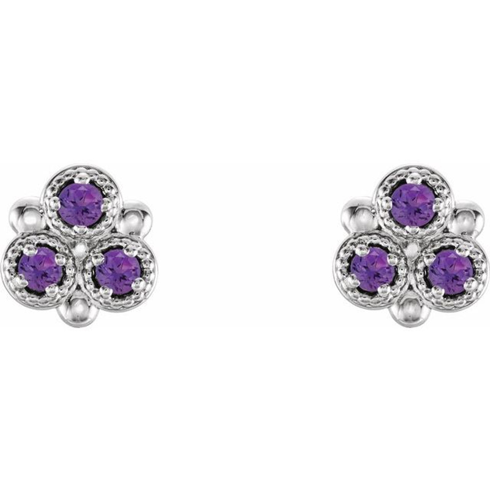 Add a splash of delightful color to your lobes with these platinum earrings adorned with sparking amethyst stones
