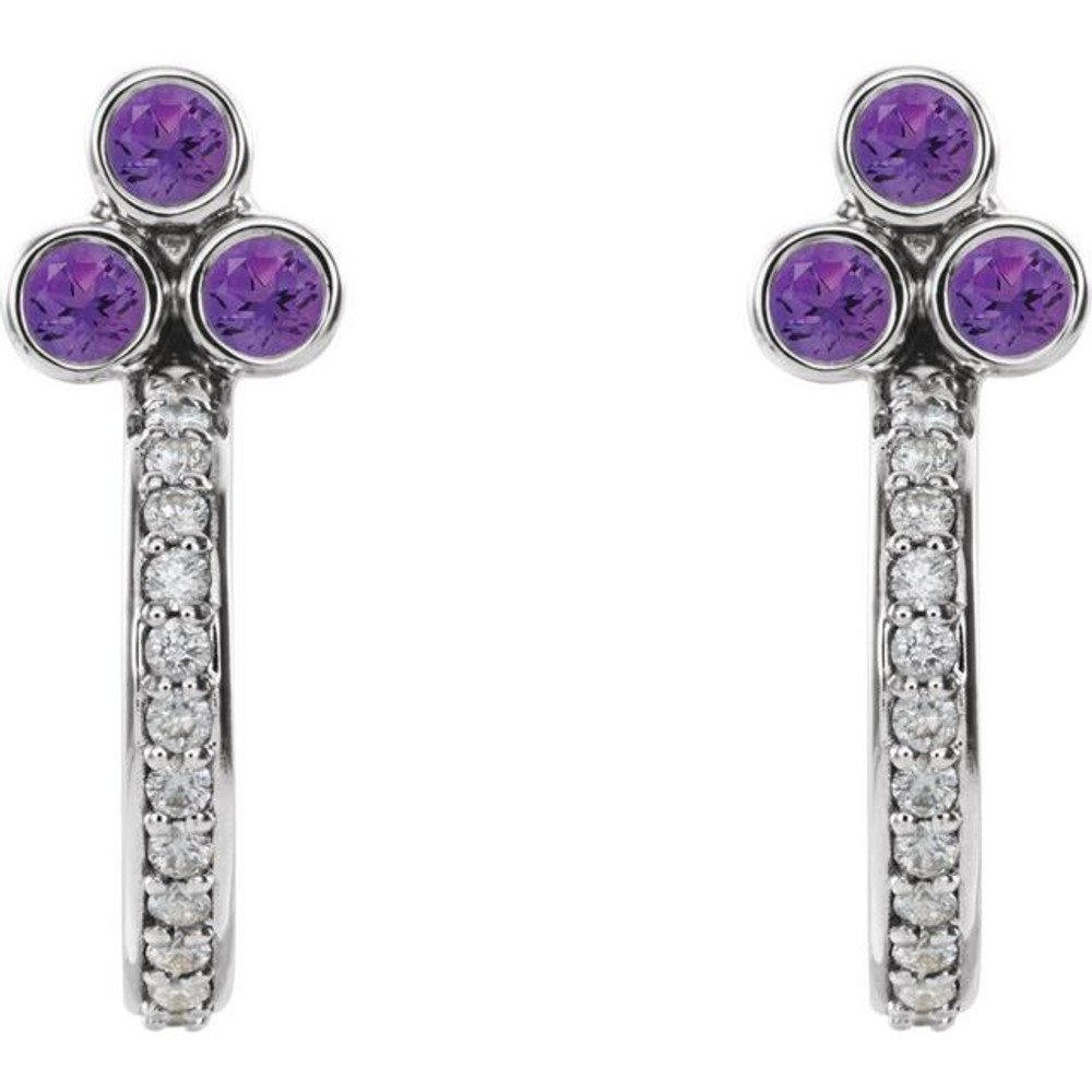 Add a splash of delightful color to your lobes with these platinum earrings adorned with sparking amethyst stones
