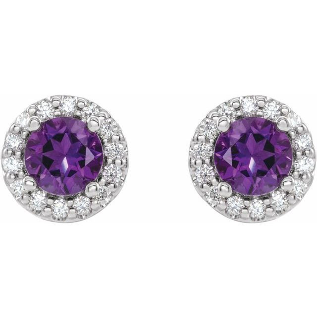 Add a splash of delightful color to your lobes with these platinum earrings adorned with sparking amethyst stones