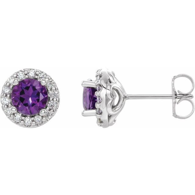 Add a splash of delightful color to your lobes with these platinum earrings adorned with sparking amethyst stones