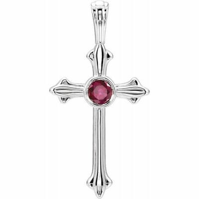 Symbolize your Christian faith with this ruby cross pendant in Sterling Silver. This simple gemstone cross pendant proudly displays one shining round-cut genuine ruby. The pendant has an approximate gold weight of 0.98 grams.